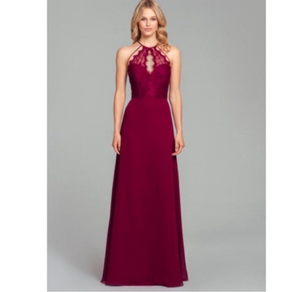 Hayley Paige Occasions Dresses & Skirts - Hayley Paige Burgundy Halter Keyhole Lace Dress
